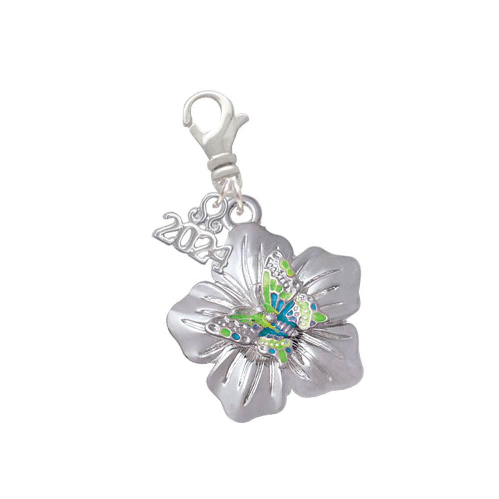 Delight Jewelry Silvertone Butterfly on Large Flower Clip on Charm with Year 2024 Image 4