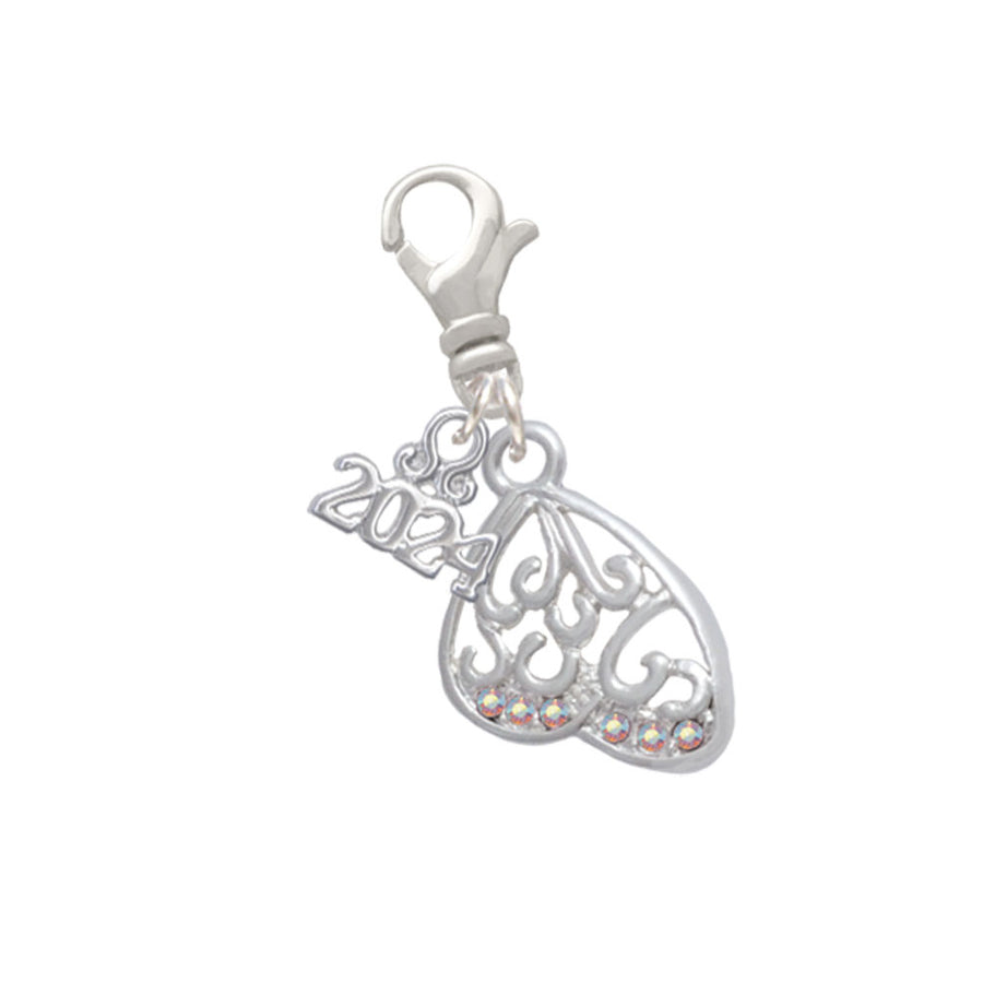 Delight Jewelry Silvertone Open Crystal Butterfly Wing Clip on Charm with Year 2024 Image 1