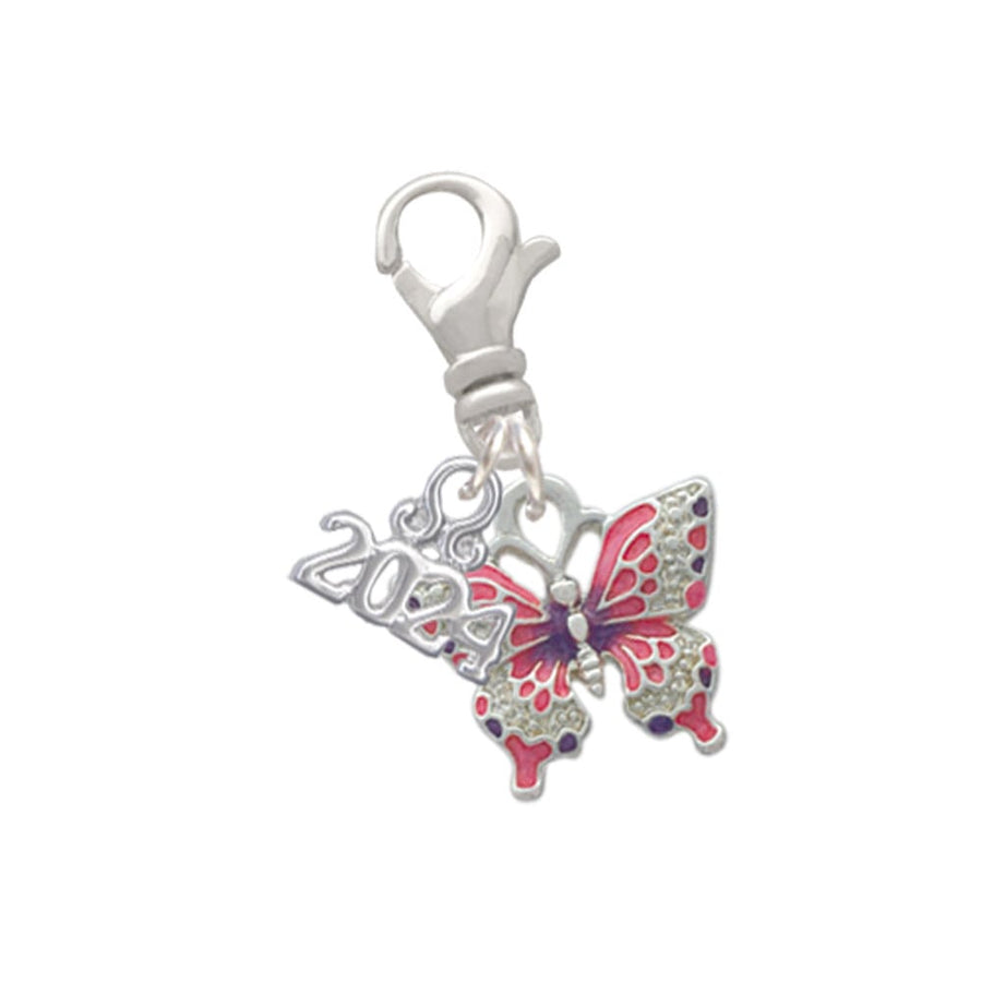 Delight Jewelry Silvertone Small Enamel Butterfly Clip on Charm with Year 2024 Image 1