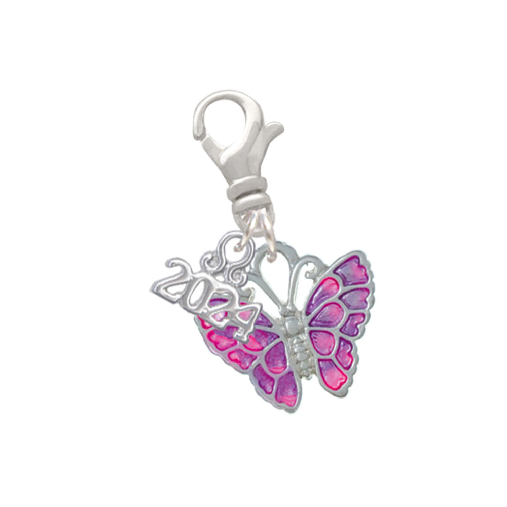 Delight Jewelry Silvertone Enamel Butterfly Clip on Charm with Year 2024 Image 1