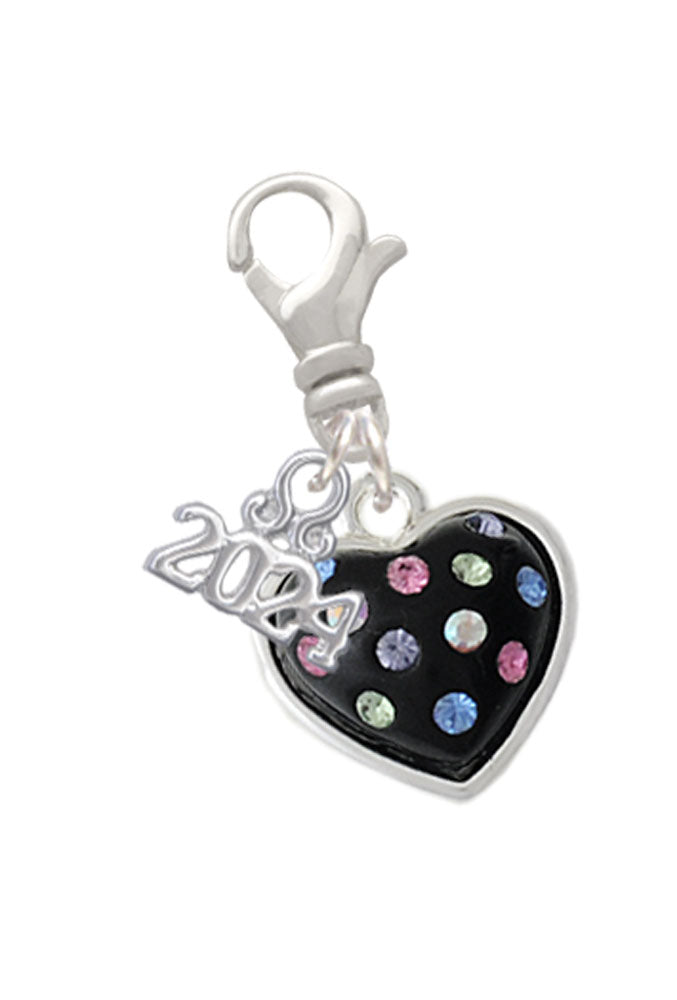 Delight Jewelry Silvertone Black Resin Heart with Crystals Clip on Charm with Year 2024 Image 1