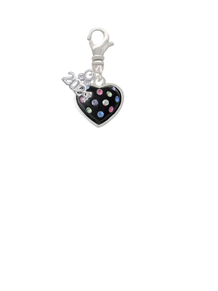 Delight Jewelry Silvertone Black Resin Heart with Crystals Clip on Charm with Year 2024 Image 2