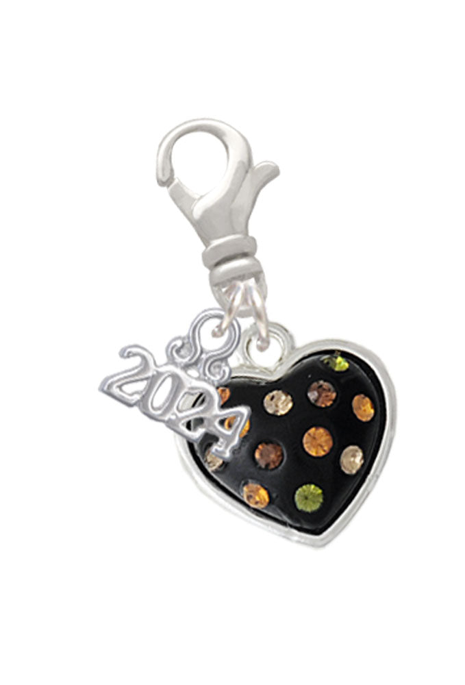 Delight Jewelry Silvertone Black Resin Heart with Crystals Clip on Charm with Year 2024 Image 4