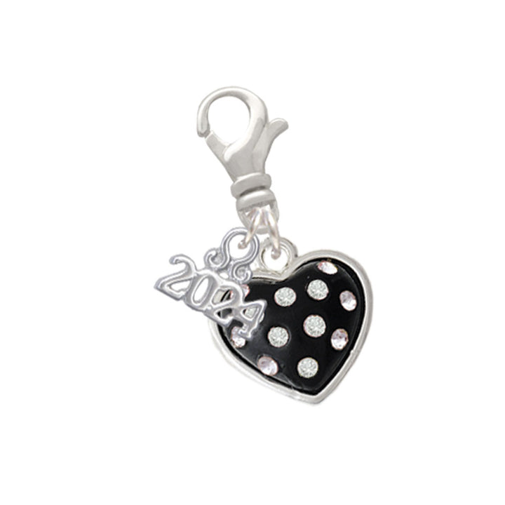 Delight Jewelry Silvertone Black Resin Heart with Crystals Clip on Charm with Year 2024 Image 6