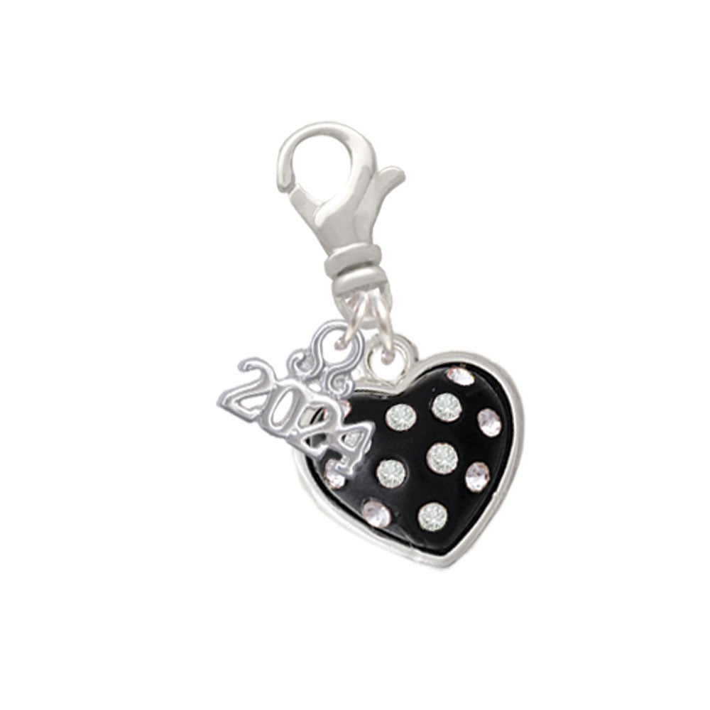Delight Jewelry Silvertone Black Resin Heart with Crystals Clip on Charm with Year 2024 Image 1