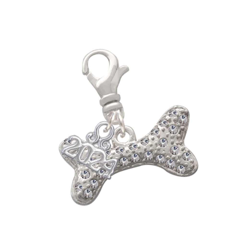 Delight Jewelry Silvertone Large Crystal Dog Bone Clip on Charm with Year 2024 Image 1