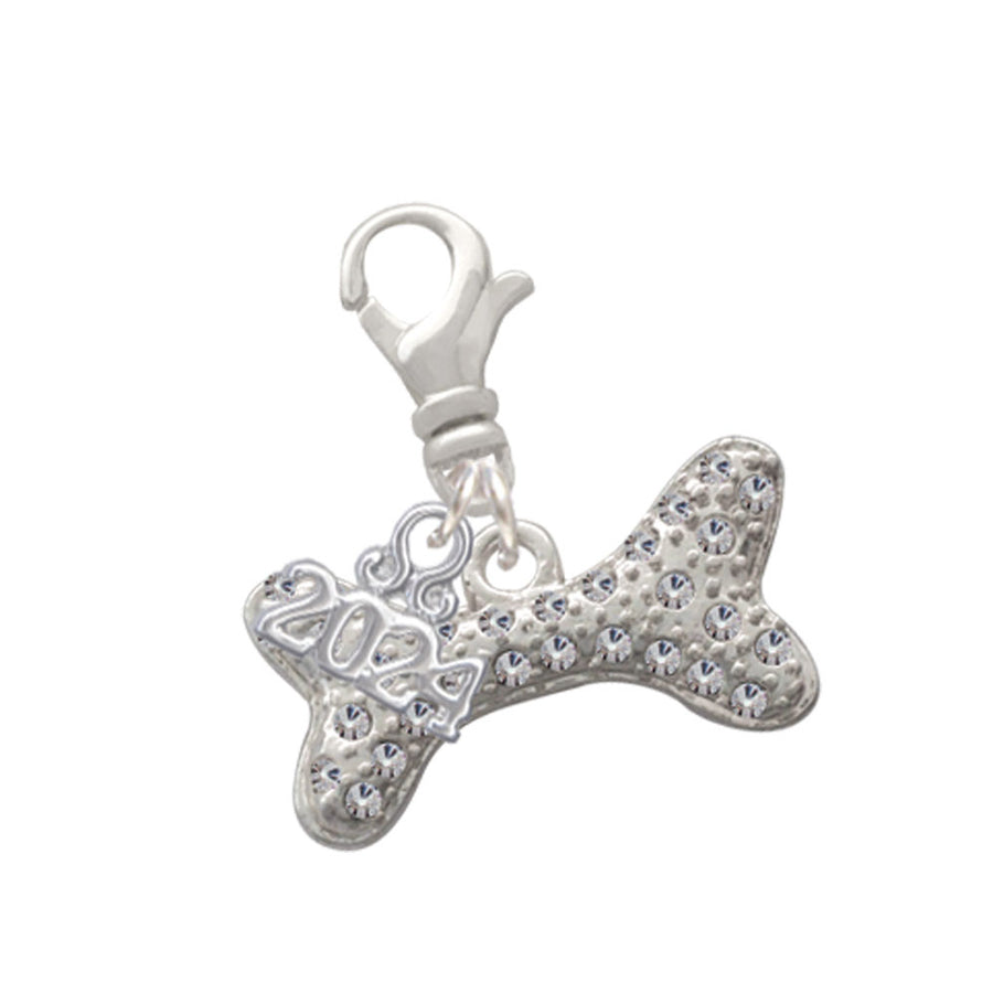 Delight Jewelry Silvertone Large Crystal Dog Bone Clip on Charm with Year 2024 Image 1