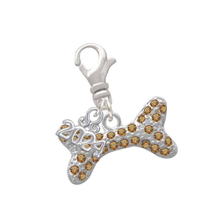 Delight Jewelry Silvertone Large Crystal Dog Bone Clip on Charm with Year 2024 Image 1