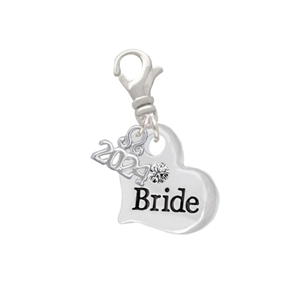 Delight Jewelry Silvertone Large Bridal Heart Clip on Charm with Year 2024 Image 1