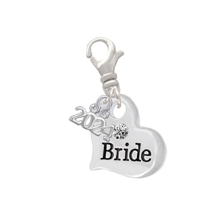 Delight Jewelry Silvertone Large Bridal Heart Clip on Charm with Year 2024 Image 1