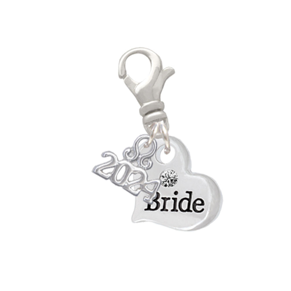 Delight Jewelry Silvertone Small Bridal Heart Clip on Charm with Year 2024 Image 1