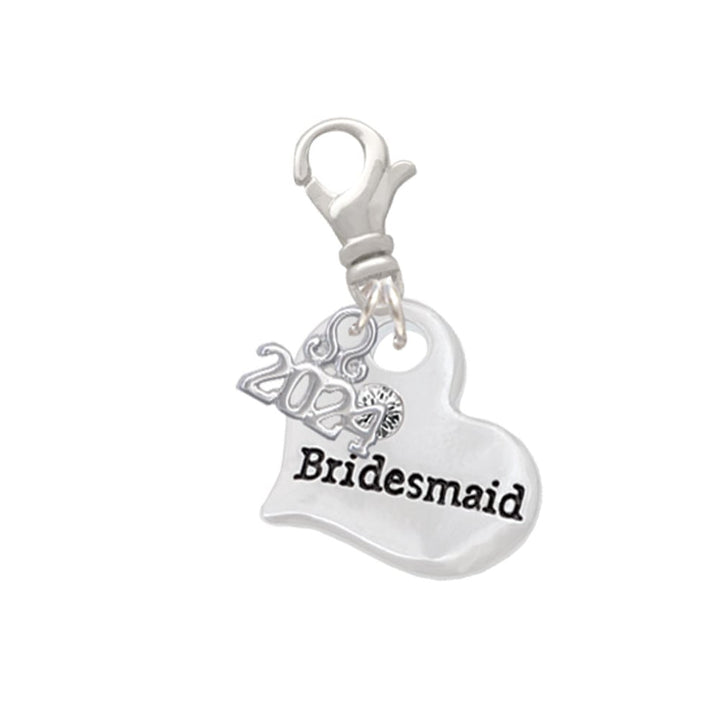 Delight Jewelry Silvertone Large Bridal Heart Clip on Charm with Year 2024 Image 4