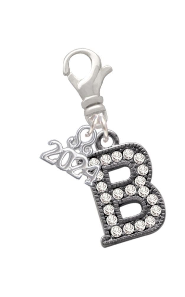 Delight Jewelry Black Nickeltone Crystal Initial - Beaded Border - Clip on Charm with Year 2024 Image 1