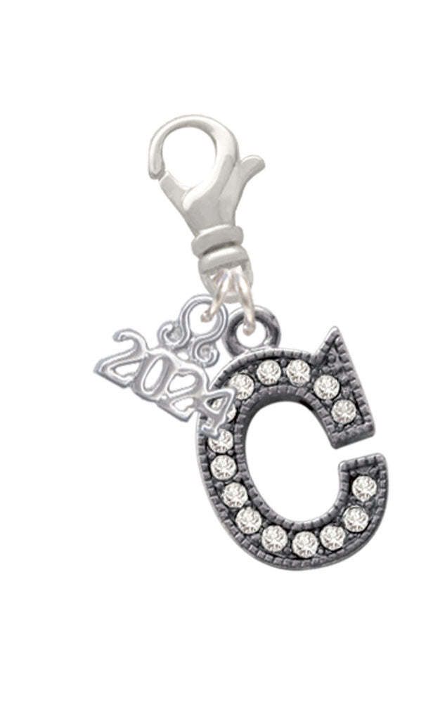 Delight Jewelry Black Nickeltone Crystal Initial - Beaded Border - Clip on Charm with Year 2024 Image 3