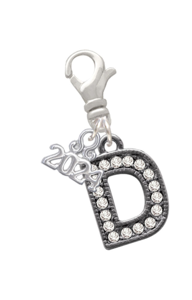 Delight Jewelry Black Nickeltone Crystal Initial - Beaded Border - Clip on Charm with Year 2024 Image 4