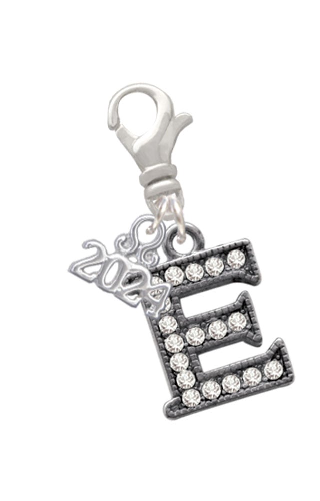 Delight Jewelry Black Nickeltone Crystal Initial - Beaded Border - Clip on Charm with Year 2024 Image 1