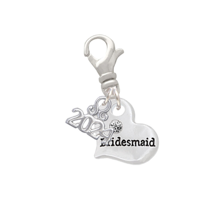 Delight Jewelry Silvertone Small Bridal Heart Clip on Charm with Year 2024 Image 4