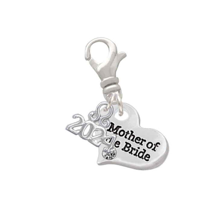 Delight Jewelry Silvertone Small Bridal Heart Clip on Charm with Year 2024 Image 8