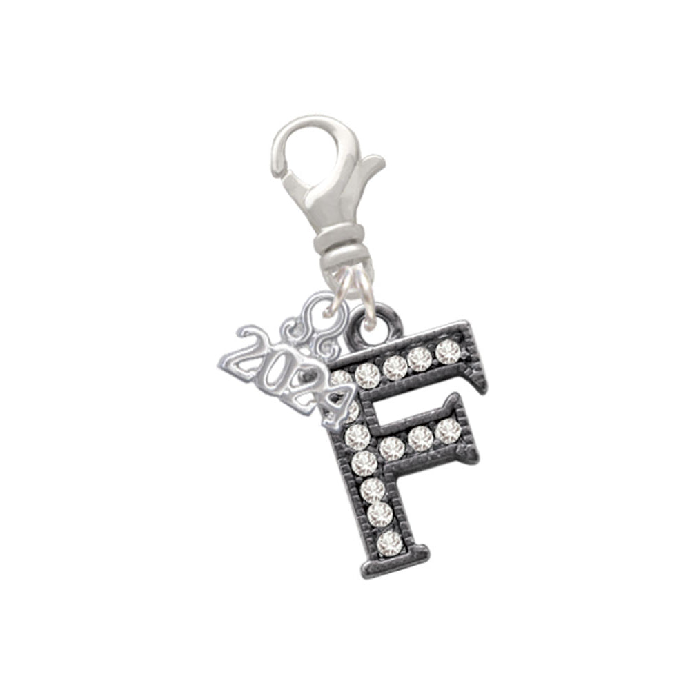 Delight Jewelry Black Nickeltone Crystal Initial - Beaded Border - Clip on Charm with Year 2024 Image 6