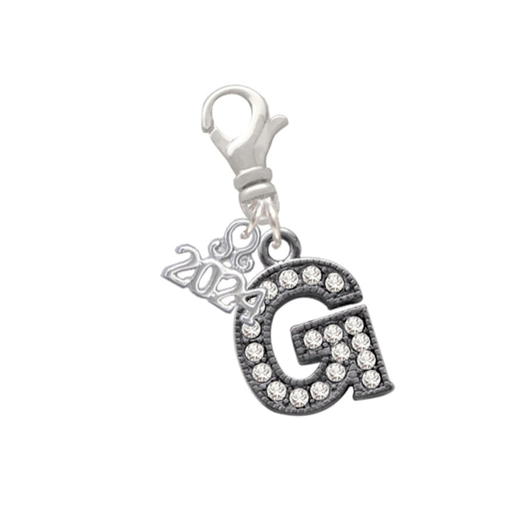 Delight Jewelry Black Nickeltone Crystal Initial - Beaded Border - Clip on Charm with Year 2024 Image 1