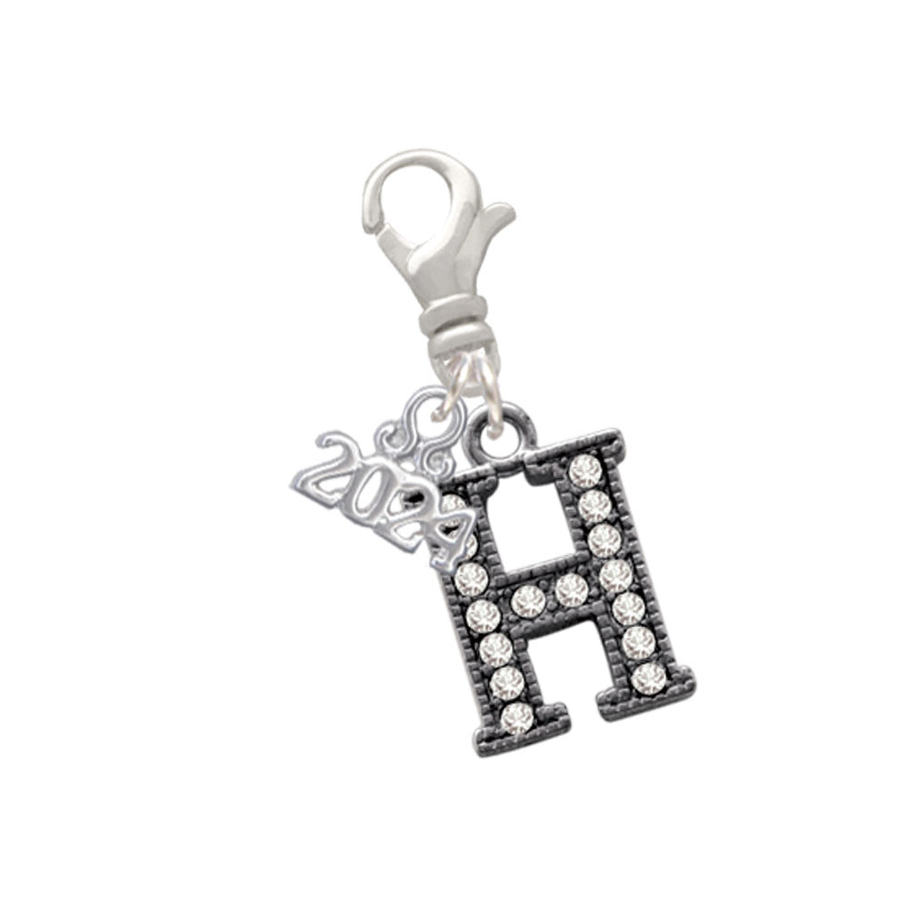 Delight Jewelry Black Nickeltone Crystal Initial - Beaded Border - Clip on Charm with Year 2024 Image 8