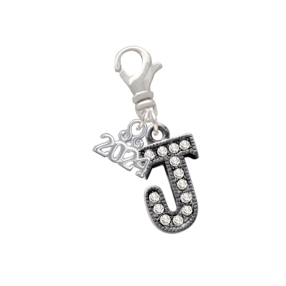 Delight Jewelry Black Nickeltone Crystal Initial - Beaded Border - Clip on Charm with Year 2024 Image 10