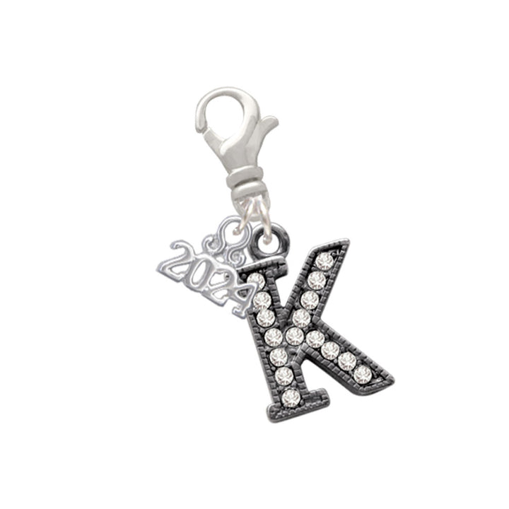 Delight Jewelry Black Nickeltone Crystal Initial - Beaded Border - Clip on Charm with Year 2024 Image 11