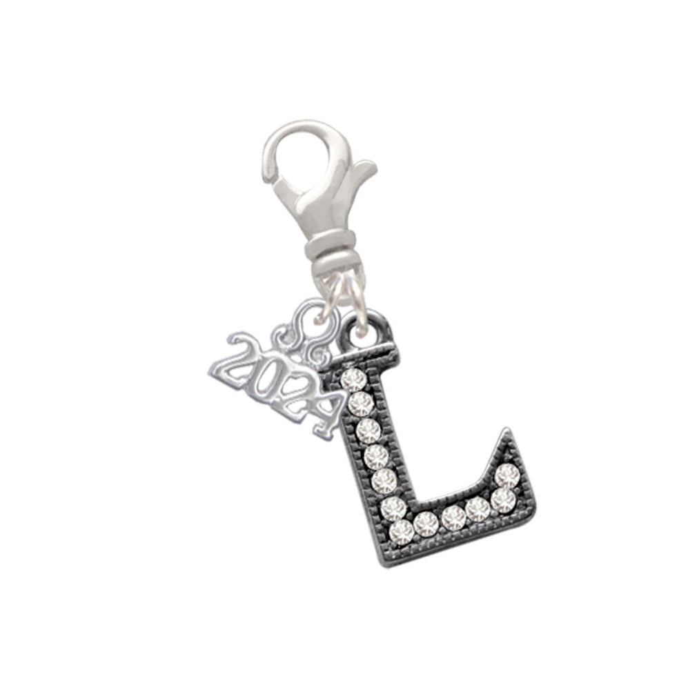 Delight Jewelry Black Nickeltone Crystal Initial - Beaded Border - Clip on Charm with Year 2024 Image 12
