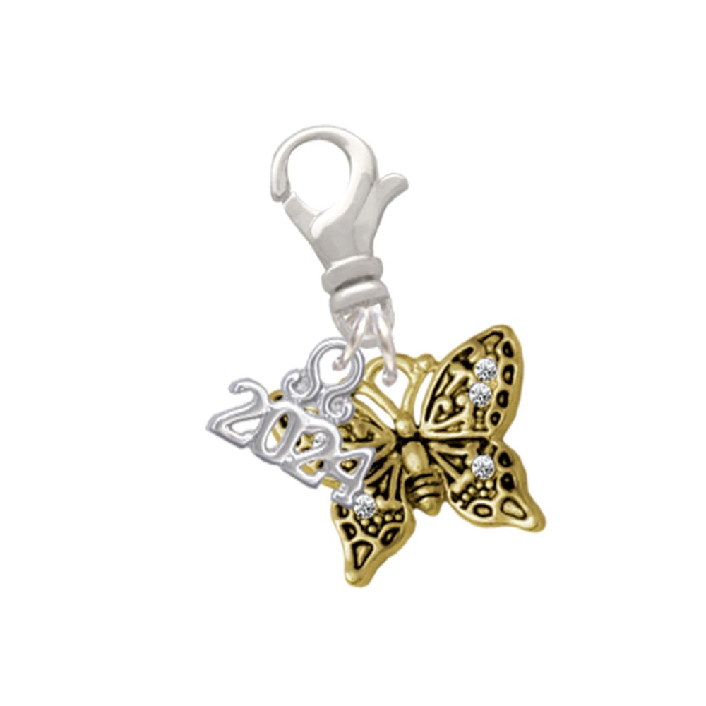Delight Jewelry Plated Small Antiqued Crystal Butterfly Clip on Charm with Year 2024 Image 1
