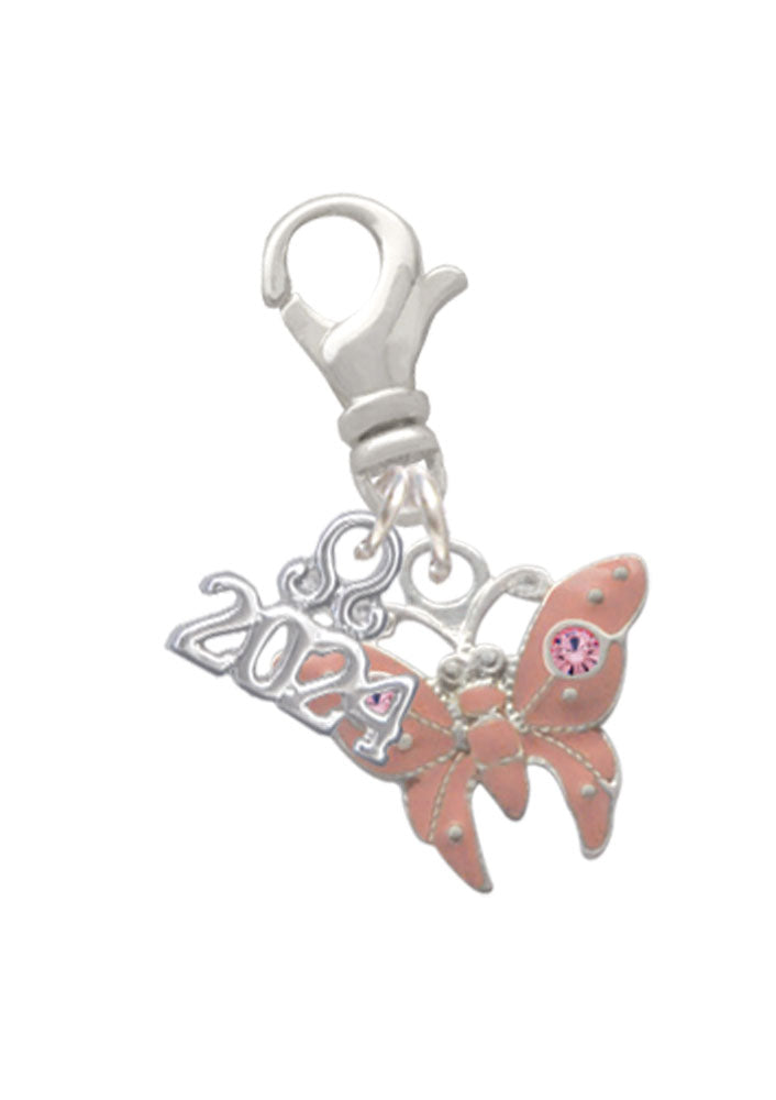 Delight Jewelry Silvertone Butterfly with 2 Crystals Clip on Charm with Year 2024 Image 1
