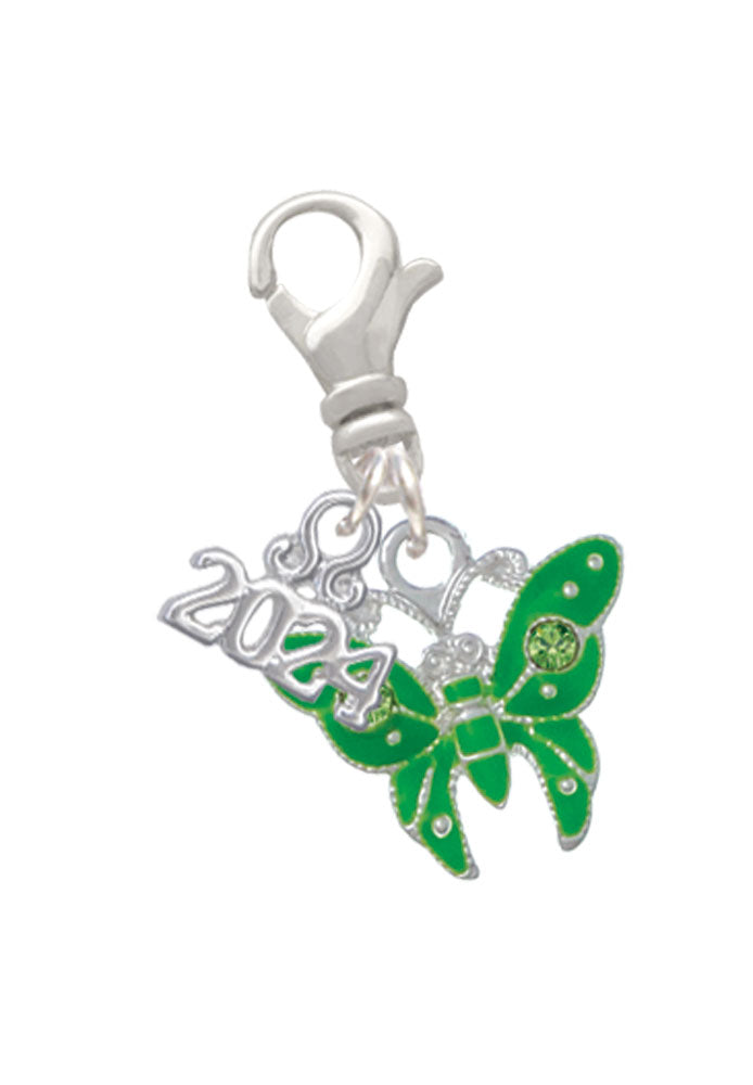 Delight Jewelry Silvertone Butterfly with 2 Crystals Clip on Charm with Year 2024 Image 4
