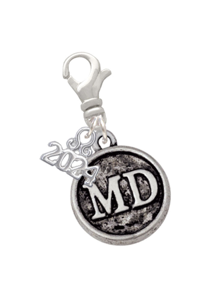 Delight Jewelry Silvertone Doctor Caduceus Seal Clip on Charm with Year 2024 Image 1