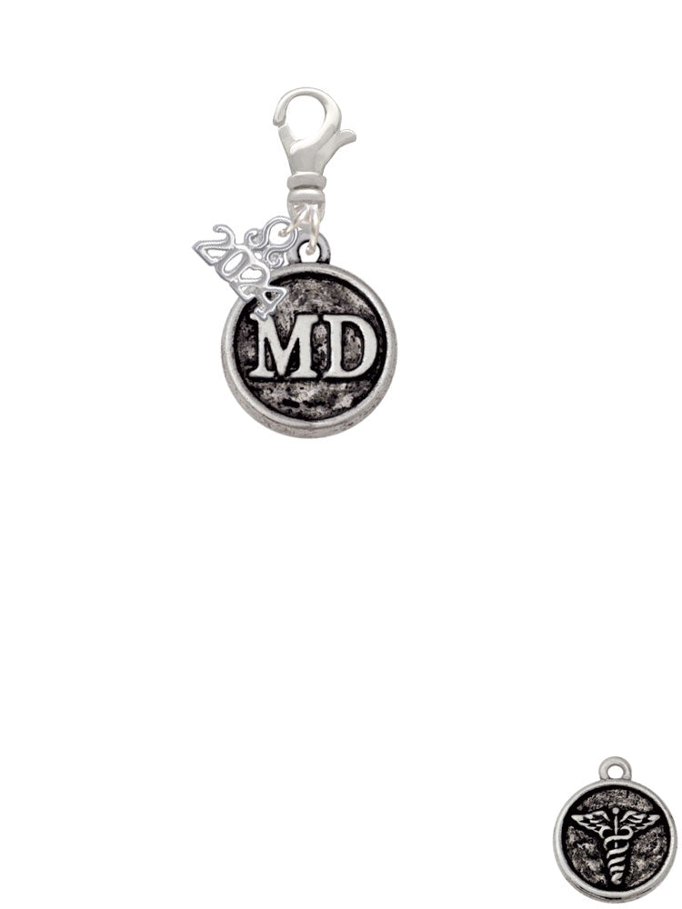 Delight Jewelry Silvertone Doctor Caduceus Seal Clip on Charm with Year 2024 Image 2