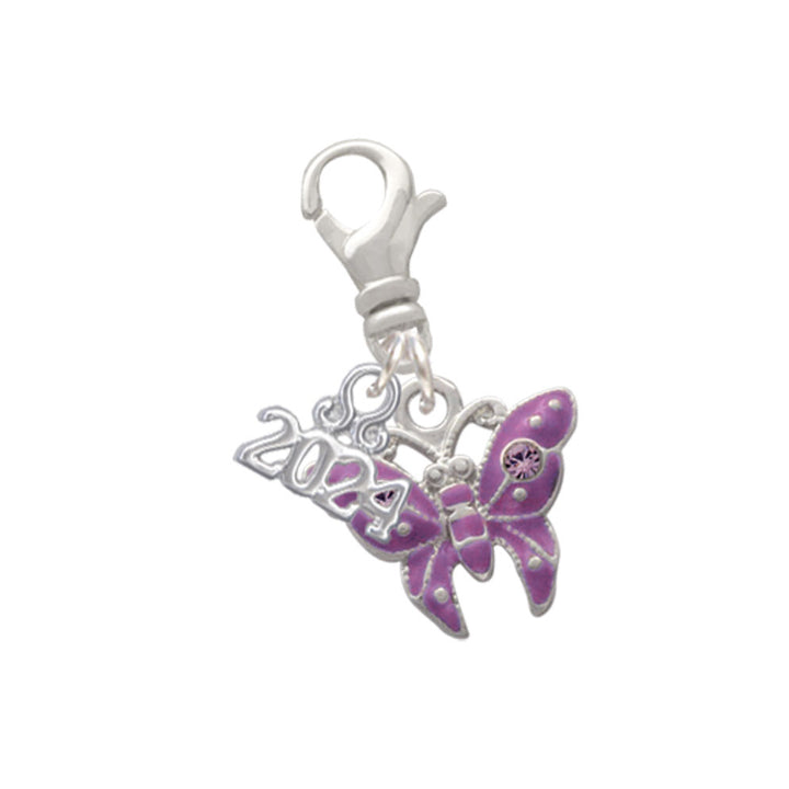 Delight Jewelry Silvertone Butterfly with 2 Crystals Clip on Charm with Year 2024 Image 6