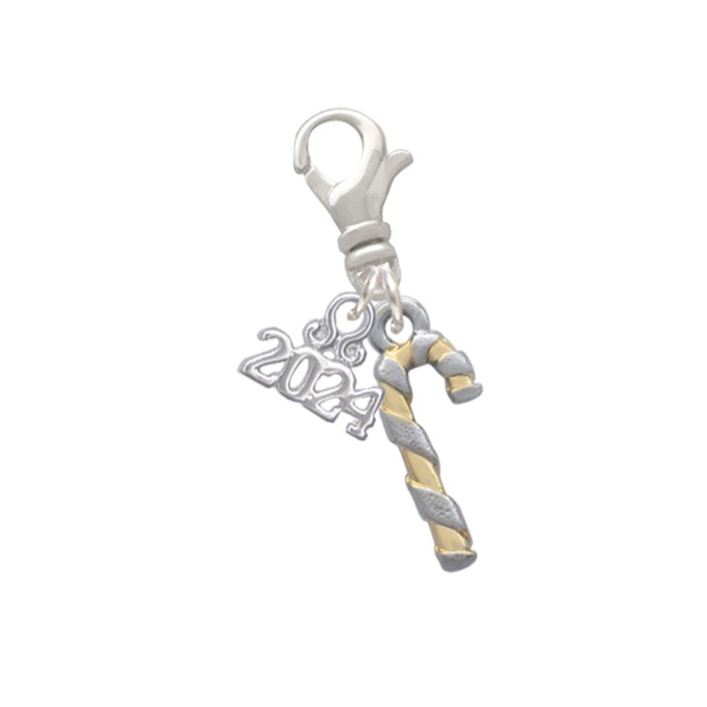 Delight Jewelry Silvertone 3-D Candy Cane Clip on Charm with Year 2024 Image 4