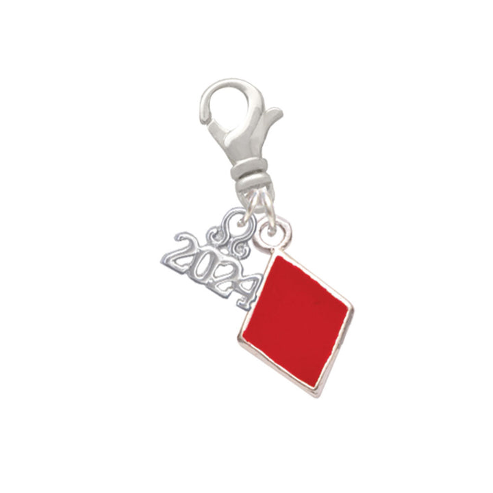 Delight Jewelry Silvertone Enamel Card Suit -Clip on Charm with Year 2024 Image 1