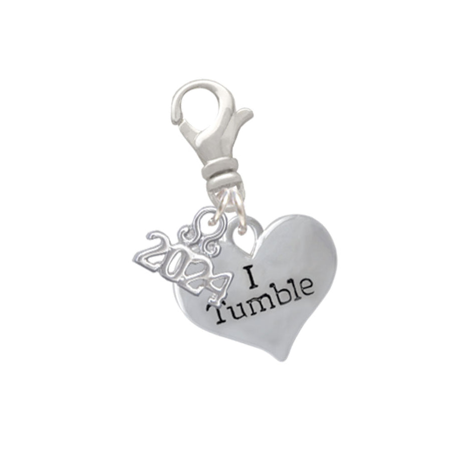 Delight Jewelry Silvertone Cheer Message Heart Clip on Charm with Year 2024 Image 1