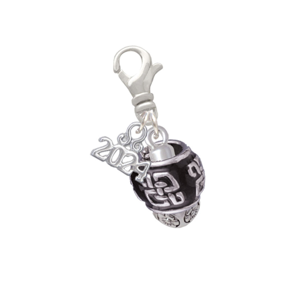 Delight Jewelry Chinese Pattern on Black Spinner Clip on Charm with Year 2024 Image 1