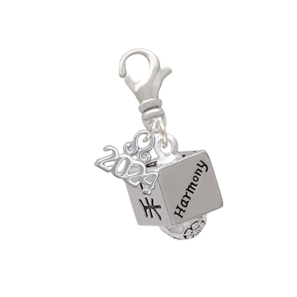 Delight Jewelry Silvertone Chinese Symbol Square Spinner Clip on Charm with Year 2024 Image 1
