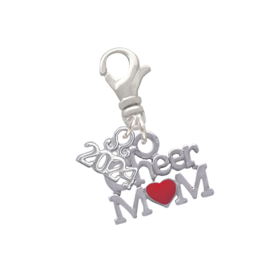 Delight Jewelry Silvertone Cheer Mom with Heart Clip on Charm with Year 2024 Image 1