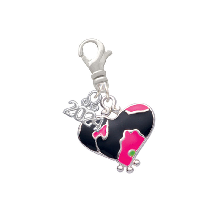 Delight Jewelry Silvertone Enamel Large Cheetah Print Heart Clip on Charm with Year 2024 Image 1