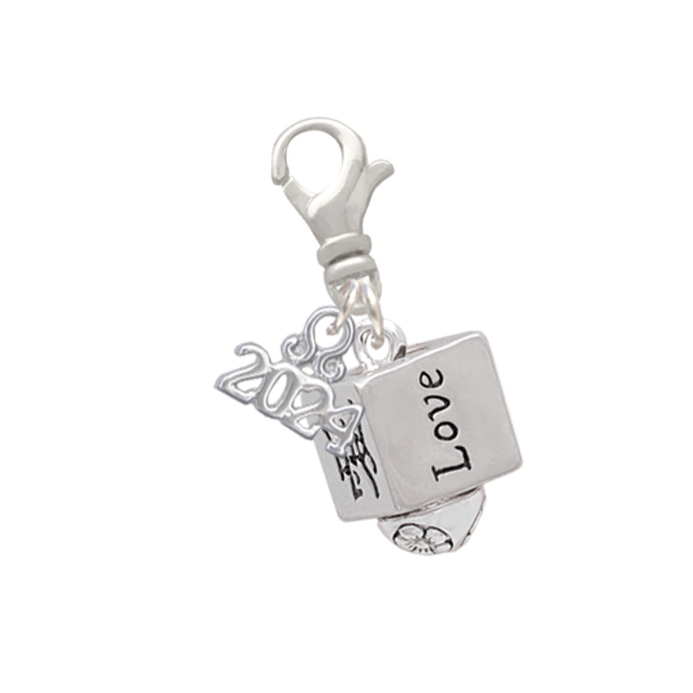 Delight Jewelry Silvertone Chinese Symbol Square Spinner Clip on Charm with Year 2024 Image 4