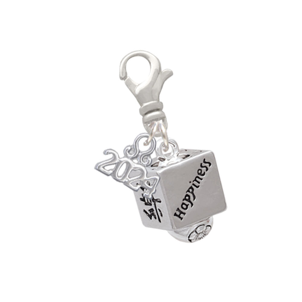 Delight Jewelry Silvertone Chinese Symbol Square Spinner Clip on Charm with Year 2024 Image 6