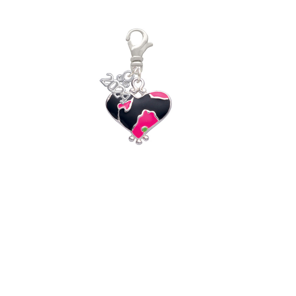 Delight Jewelry Silvertone Enamel Large Cheetah Print Heart Clip on Charm with Year 2024 Image 2