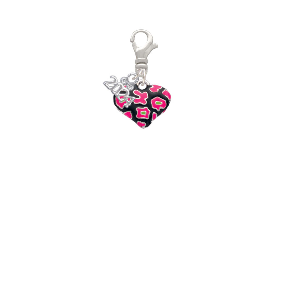 Delight Jewelry Silvertone Enamel Cheetah Print Heart Clip on Charm with Year 2024 Image 2