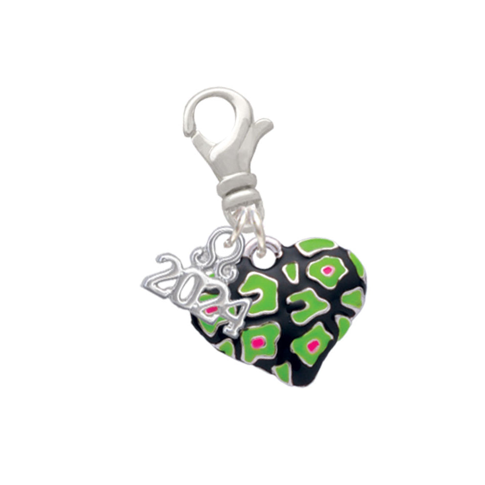 Delight Jewelry Silvertone Enamel Cheetah Print Heart Clip on Charm with Year 2024 Image 1
