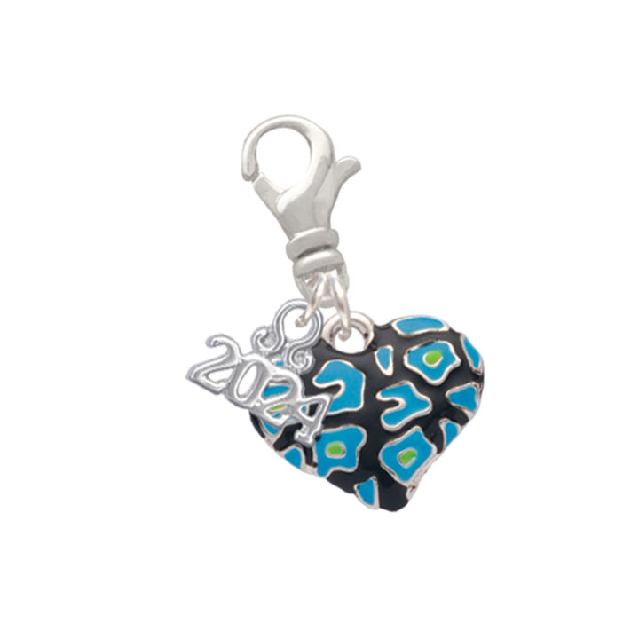Delight Jewelry Silvertone Enamel Cheetah Print Heart Clip on Charm with Year 2024 Image 1