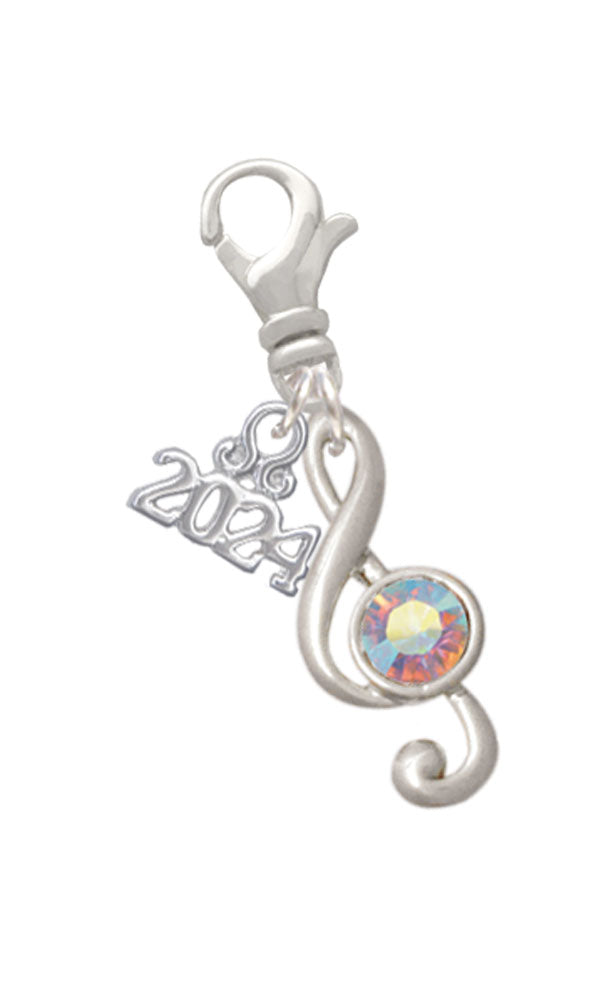 Delight Jewelry Plated Medium Clef with Crystal Clip on Charm with Year 2024 Image 1