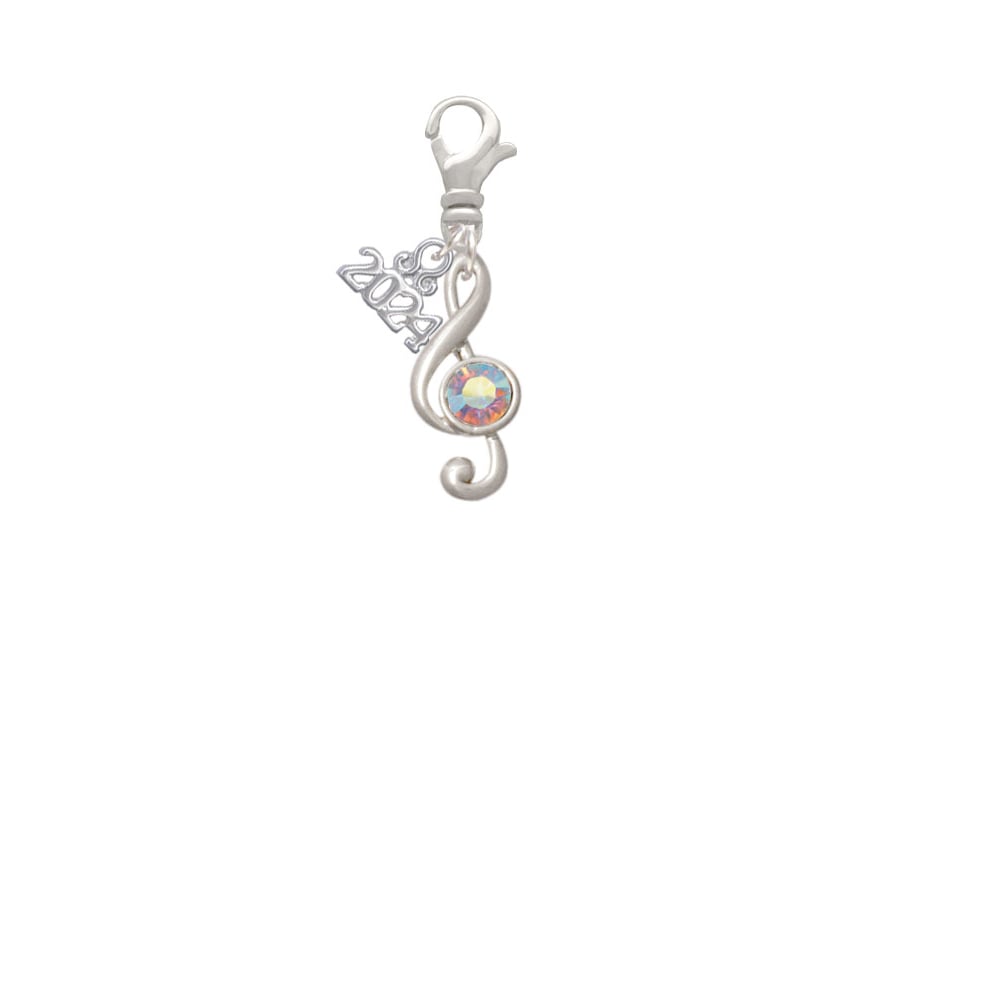 Delight Jewelry Plated Medium Clef with Crystal Clip on Charm with Year 2024 Image 2