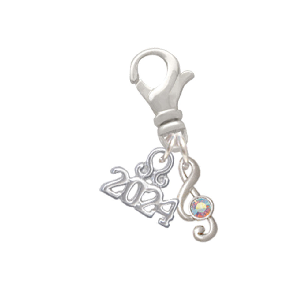 Delight Jewelry Plated Mini Clef with Crystal Clip on Charm with Year 2024 Image 1
